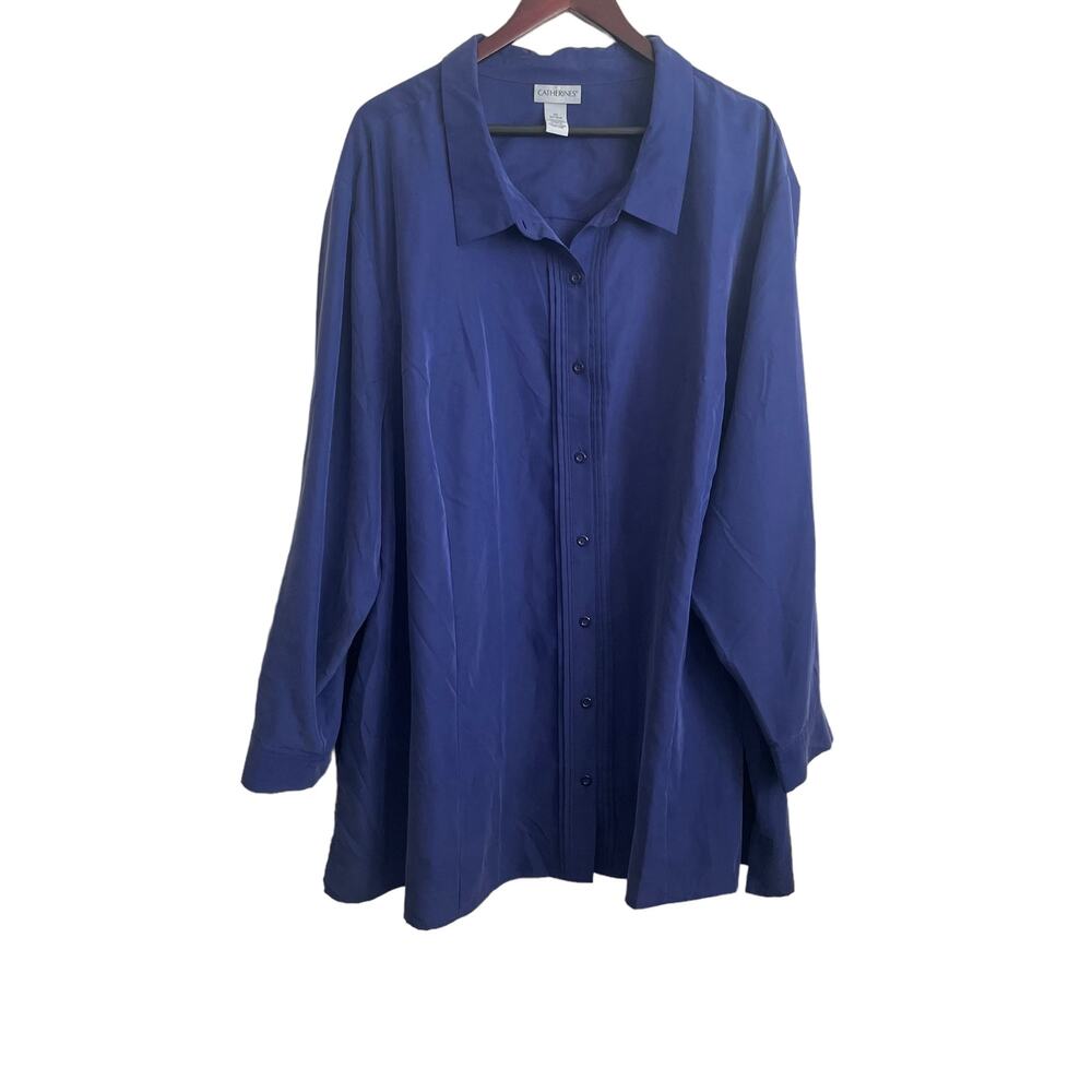 Catherines Women Tunic Top 32 Royal Blue Button‎ Up Career Workwear Classic NEW